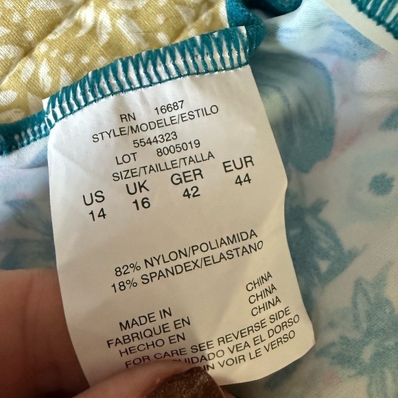 Swim Solutions Tropical Orange Blue Green Printed Bow Tummy-Control Tankini‎ Top - Picture 8 of 8